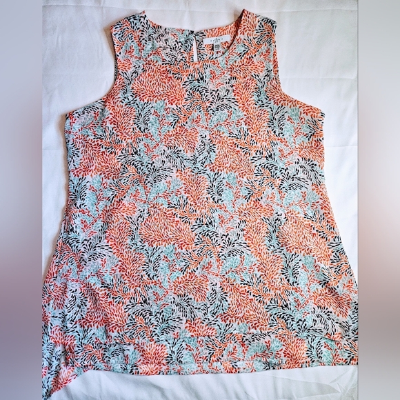 Fever Womens Orange And Blue Floral Sleeveless Double Layered Blouse Size Large - Picture 1 of 10